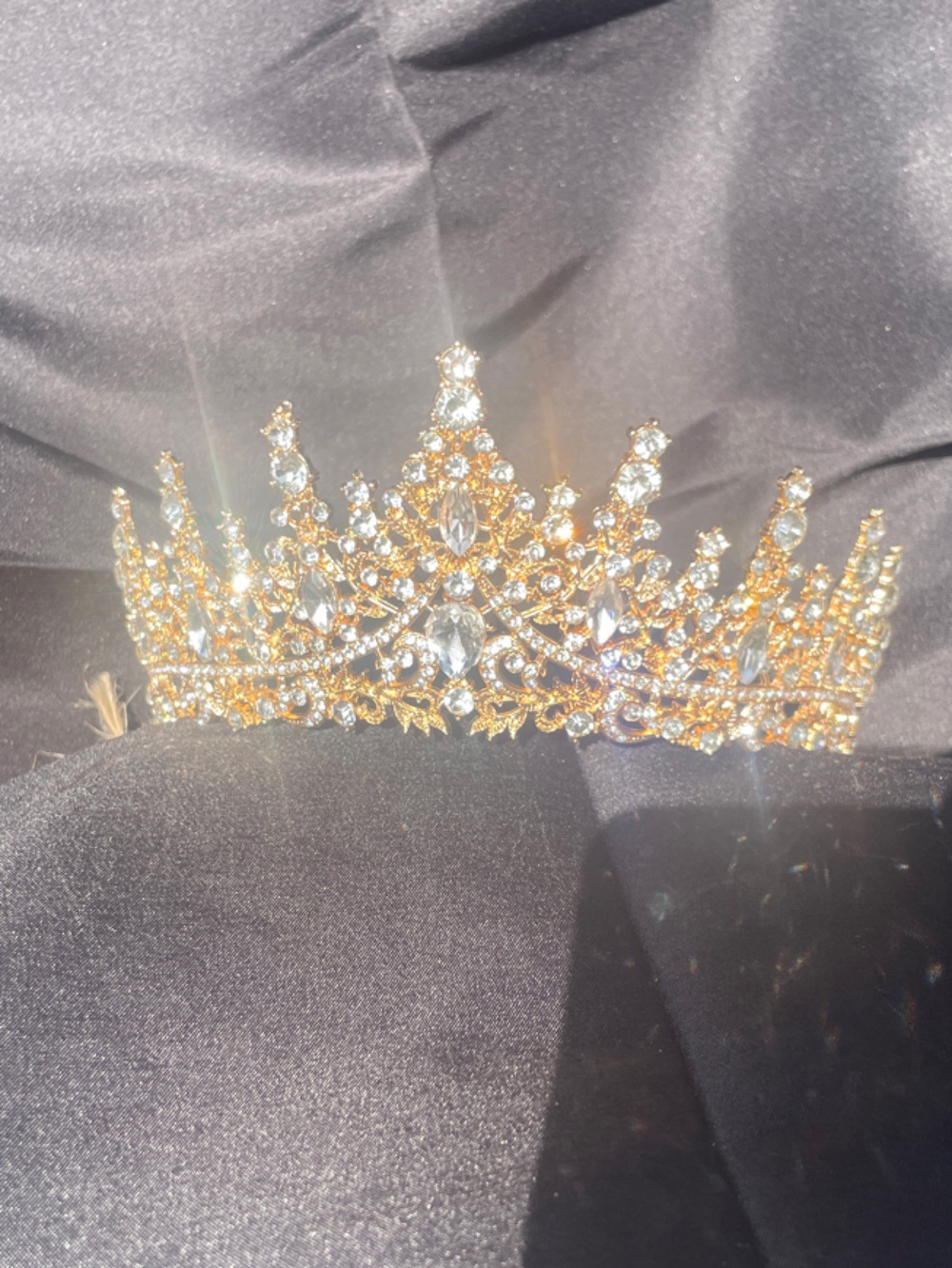 Tiara Gold Crystal Pageant Tiara with Clear Stones